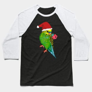 Cute Christmas Budgie Parrot with Santa Hat Baseball T-Shirt